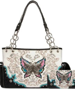 BLK:PINK:TEAL:WHT Butterfly Handbag and Wallet
