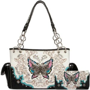 BLK:PINK:TEAL:WHT Butterfly Handbag and Wallet