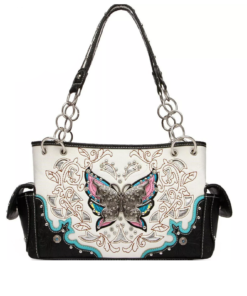 BLK:PINK:TEAL:WHT Butterfly Handbag