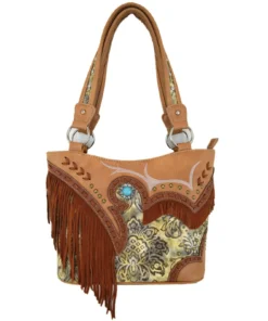 Beige & Brown Tassel Handbag