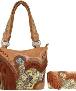Beige & Brown Tassel Handbag & Wallet