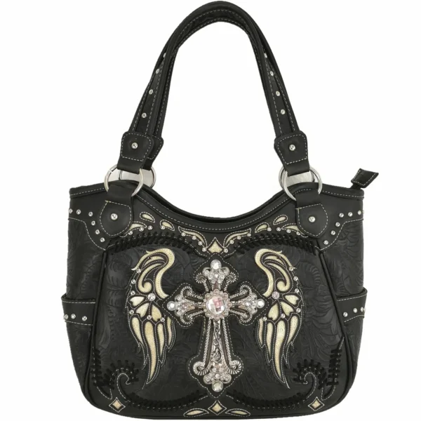 Black Wings Metal Cross Handbag