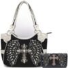 Bone White Wings Metal Cross Handbag Set