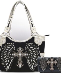 Bone White Wings Metal Cross Handbag Set