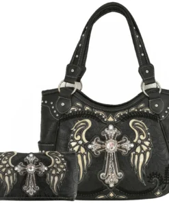 Black Wings Metal Cross Handbag Set