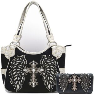 Bone White Wings Metal Cross Handbag Set