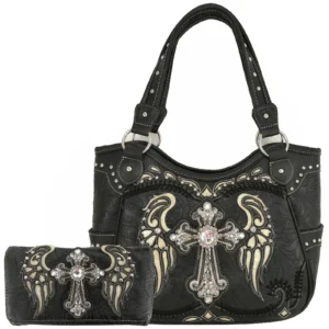 Black Wings Metal Cross Handbag Set