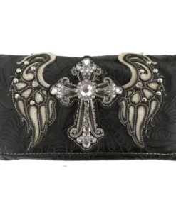 Black Wings Metal Cross Wallet