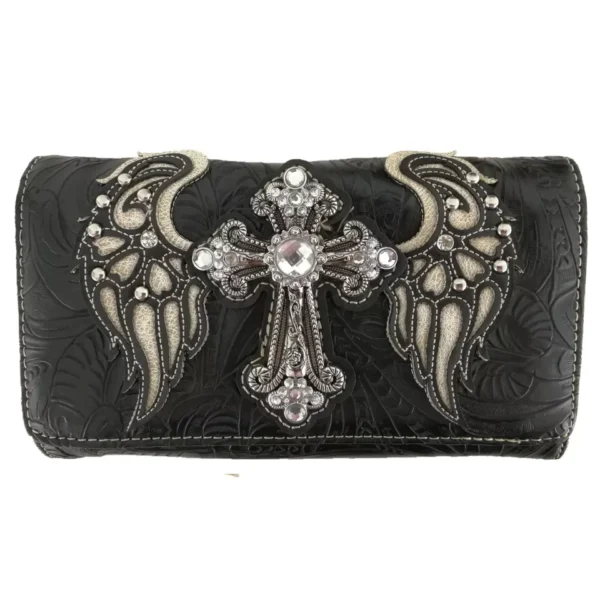 Black Wings Metal Cross Wallet