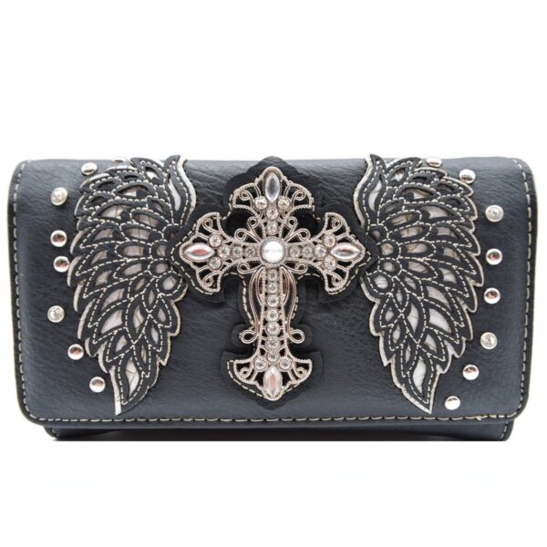 Bone White Wings Metal Cross Wallet