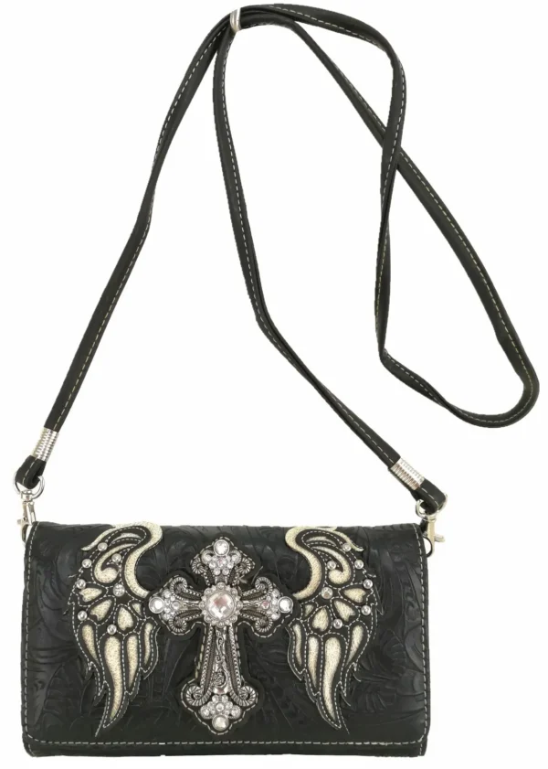 Black Wings Metal Cross Wallet Strap