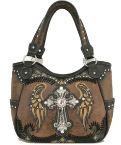 Brown Wings Metal Cross Handbag