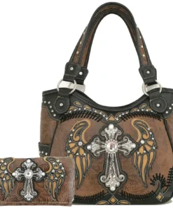 Brown Wings Metal Cross Handbag Set