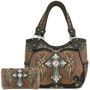 Brown Wings Metal Cross Handbag Set