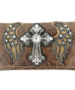 Brown Wings Metal Cross Wallet