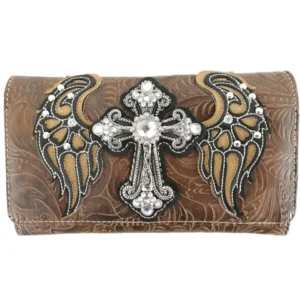 Brown Wings Metal Cross Wallet