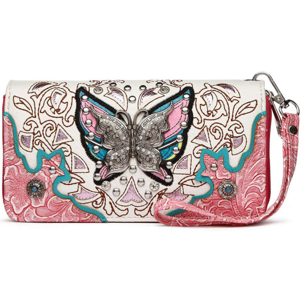 Peach/Teal/White/Metal BFLY wallet