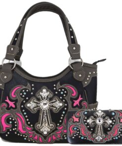 Pink Cross Stud Concealed Carry Handbag Wallet Set