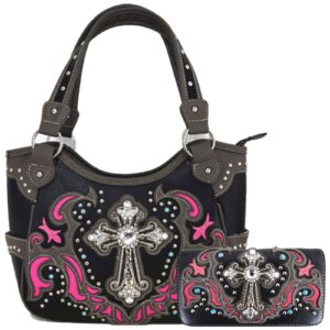 Pink Cross Stud Concealed Carry Handbag Wallet Set