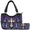 Purple Cross Stud Country Concealed Carry Handbag Wallet Set