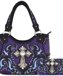 Purple Cross Stud Country Concealed Carry Handbag Wallet Set