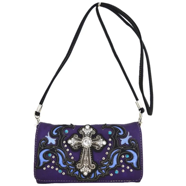 Purple Cross Stud Country Concealed Carry Handbag Wallet Strap
