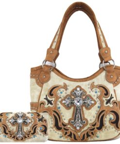 Sand Cross Stud Concealed Carry Handbag Wallet Set