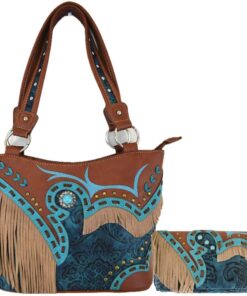 TEAL/BRWN Tassel Handbag