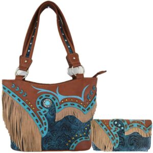 TEAL/BRWN Tassel Handbag