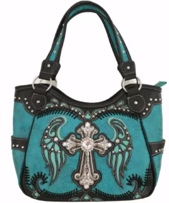 Teal Wings Metal Cross Handbag