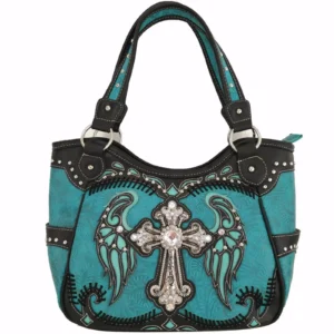Teal Wings Metal Cross Handbag