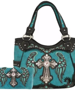 Teal Wings Metal Cross Handbag Set