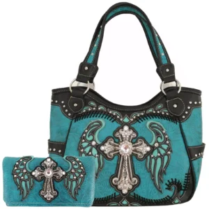 Teal Wings Metal Cross Handbag Set