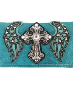 Teal Wings Metal Cross Wallet