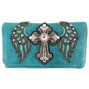 Teal Wings Metal Cross Wallet