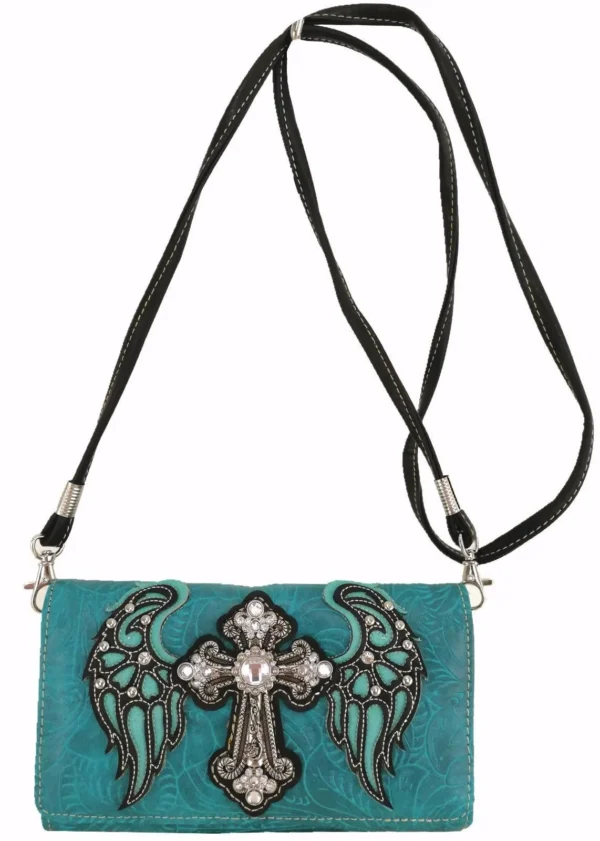 Teal Wings Metal Cross Wallet Strap