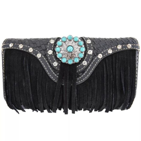 Black Western Cowgirl Handbag Concealed Carry Purse Women Shoulder Bag / Wallet Set - Image 5