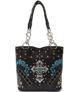 Black & Teal Cross Studded Handbag