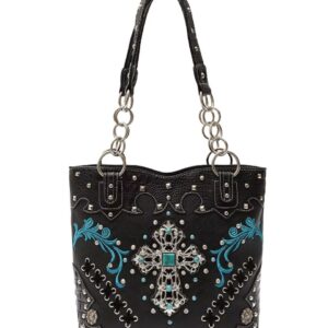 Black & Teal Cross Studded Handbag