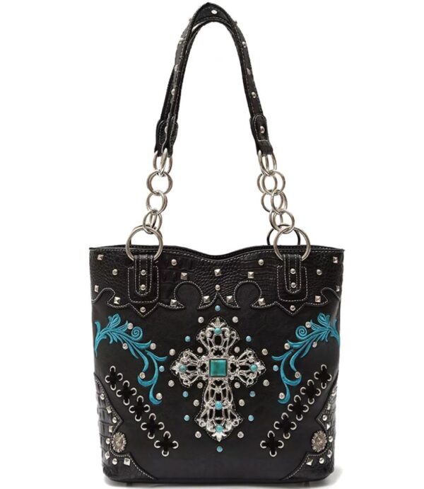 Black & Teal Cross Studded Handbag