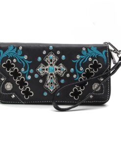 Black & Teal Cross Studded Wallet