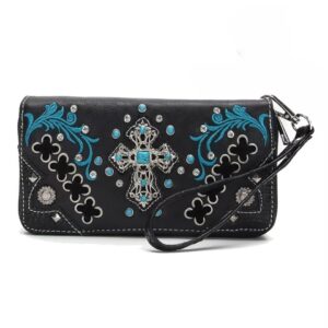 Black & Teal Cross Studded Wallet