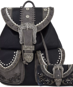 Black/Grey Western Buckle Backpack Set