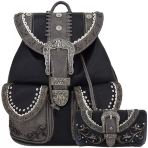 Black/Grey Western Buckle Backpack Set