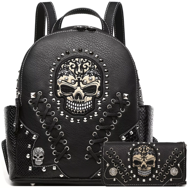 Black Skull Backpack Set