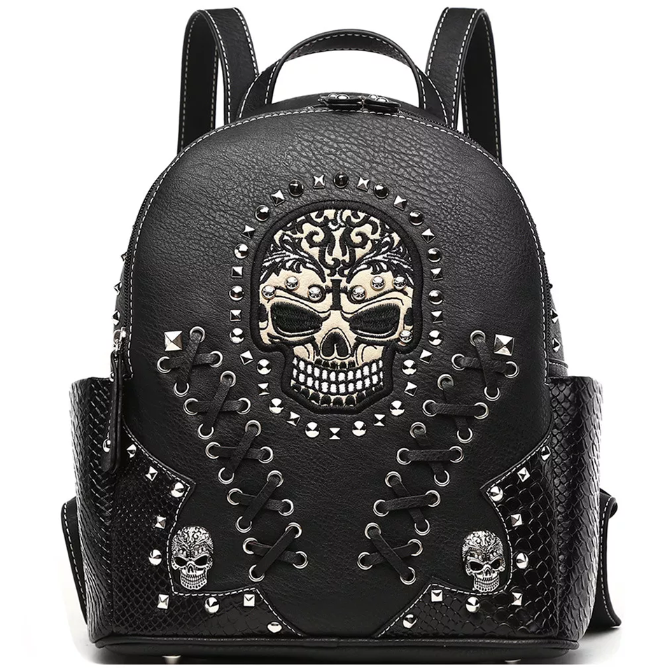 Sugar Skull Punk Rivet Studs Biker Purse Backpack – VSoFine