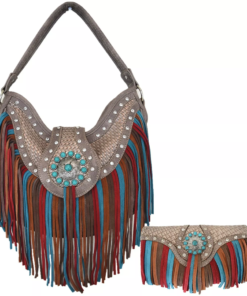 Grey Fringe Western Cowgirl Handbag Set