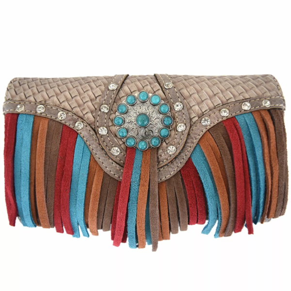 Grey Fringe Western Cowgirl Wallet