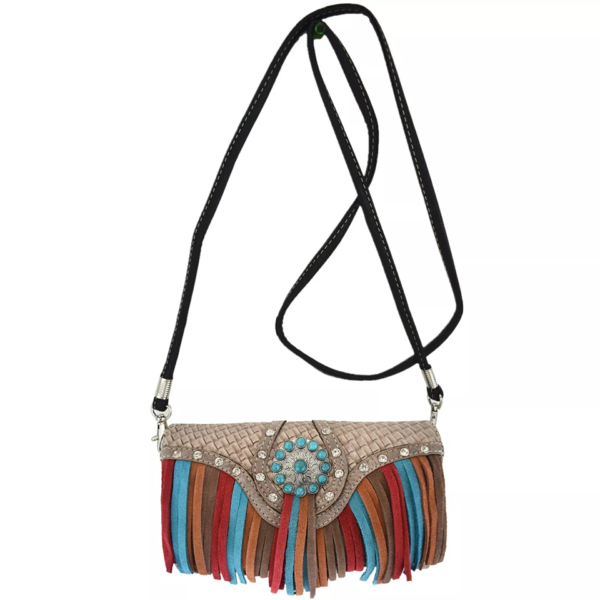 Grey Fringe Western Cowgirl Wallet Strap