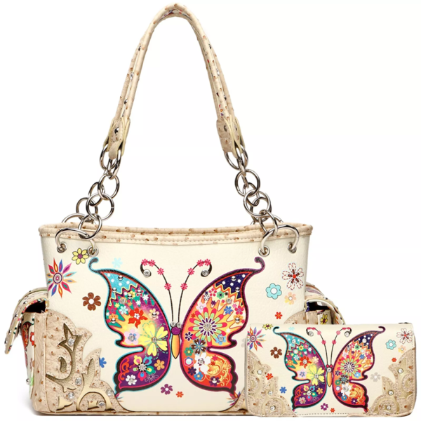 Ivory Western Butterfly Purse Set